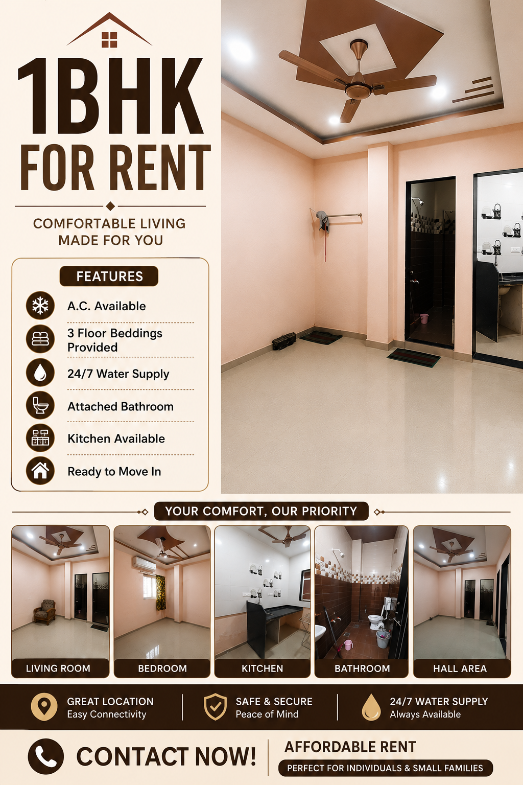 Furnished 1BHK AC Apartment - Photo 1
